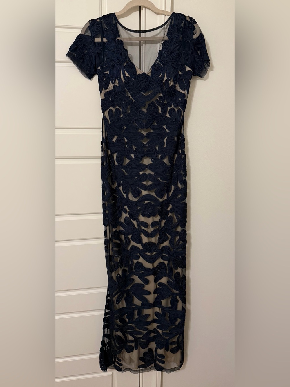 JS Collections Navy Floral Applique Maxi Dress